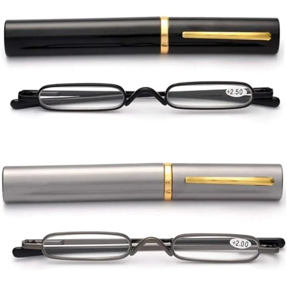 2-Pack Slim Pocket Readers Compact Folding Design with Pen-Style Case X1.5 Mag